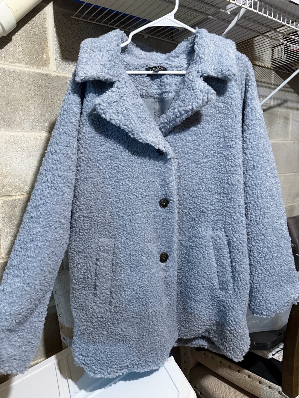 CoffeeShop Light Blue Teddy Jacket - Plush Button Front